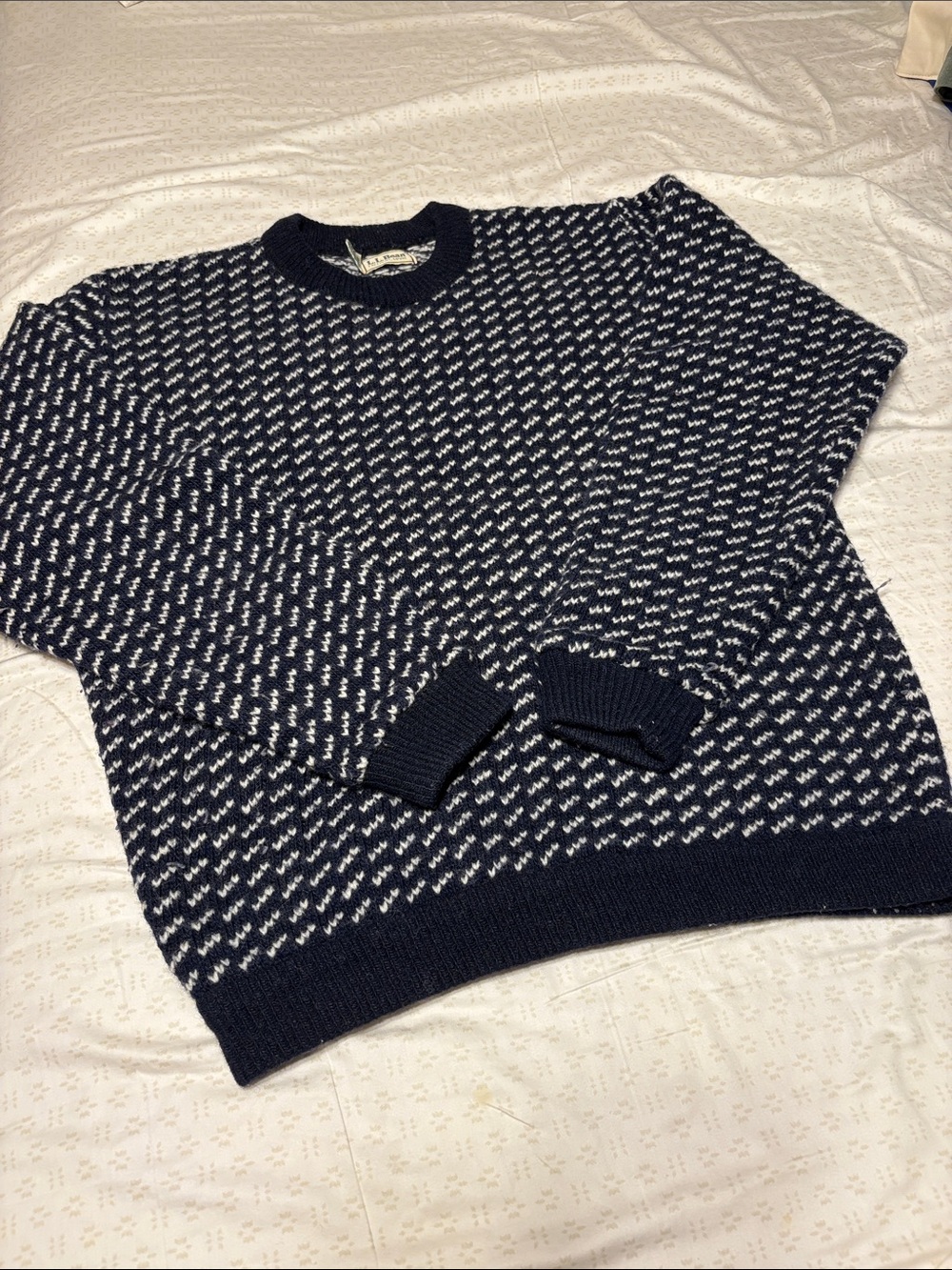 Vintage L.L.Bean Norway Birdseye Wool Sweater Mens L Made in Norway Nordic Knit